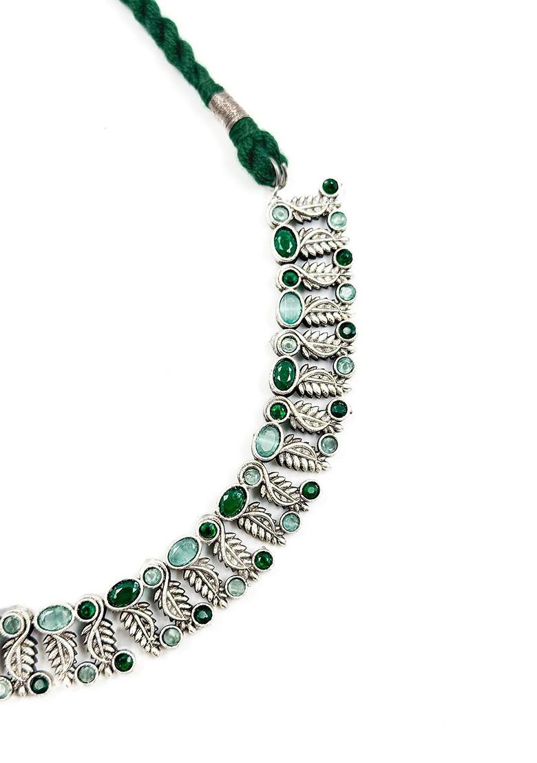 Silver Plated Oxidised Stone Studded Jewellery Set