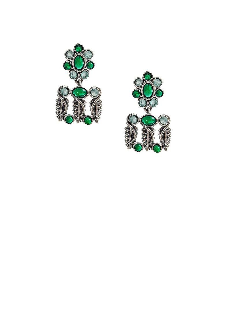 Silver Plated Oxidised Stone Studded Jewellery Set