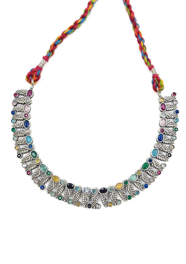 Silver Plated Stone Studded Oxidised Jewellery Set