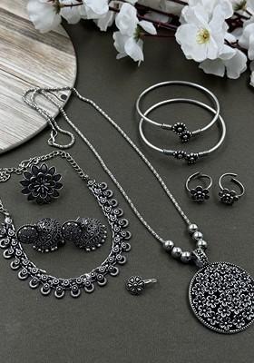 Mahira Silver Plated Oxidised Jewellery Set