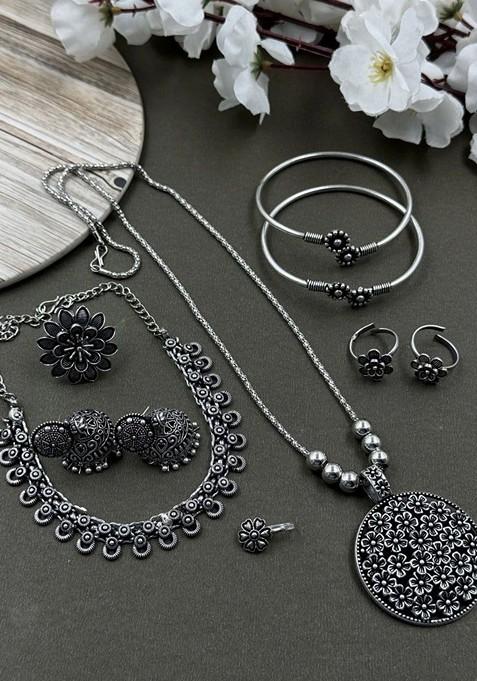 Mahira Silver Plated Oxidised Jewellery Set
