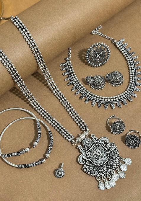 Silver Plated Oxidised Jewellery Set