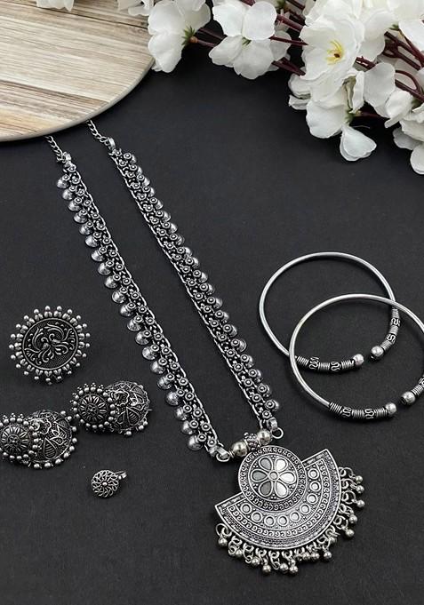 Silver Plated Oxidised Jewellery Set