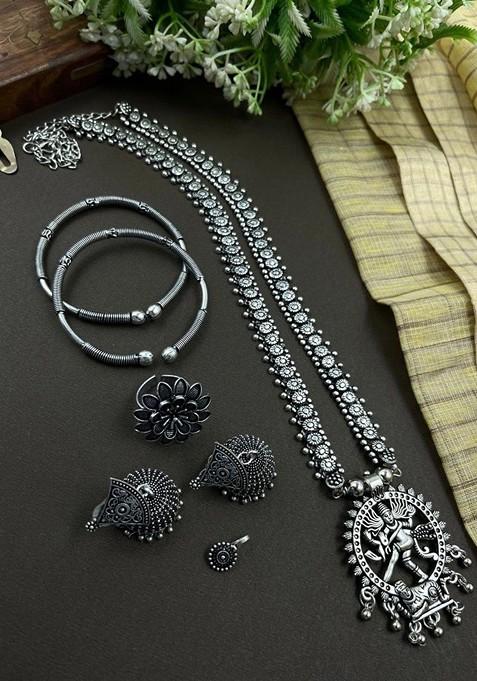 Silver Plated Oxidised Jewellery Set
