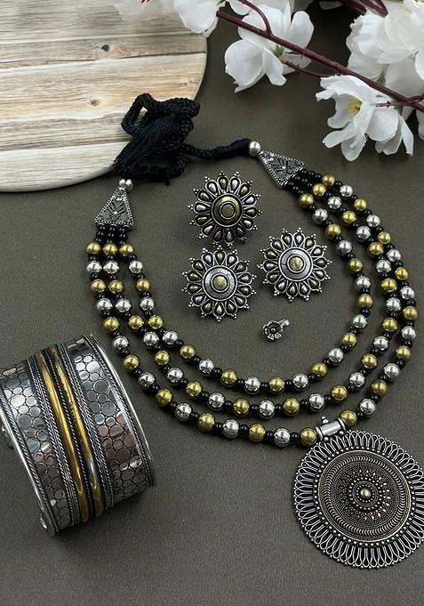 Silver Plated Oxidised Jewellery Set