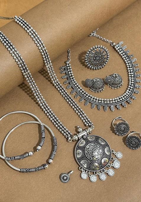 Silver Plated Oxidised Jewellery Set