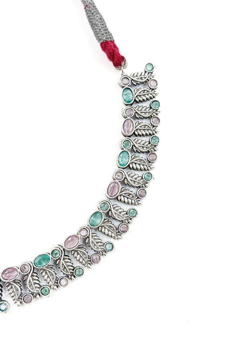 Silver Plated Stone Studded Oxidised Jewellery Set