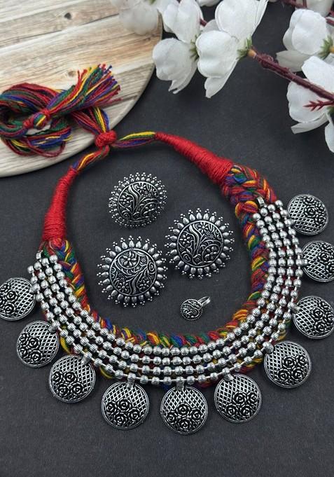 Hiya Silver Plated Oxidised Jewellery Set