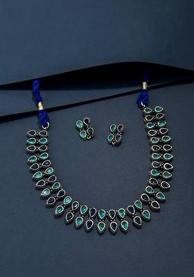 Silver Plated Stone Studded Oxidised Jewellery Set