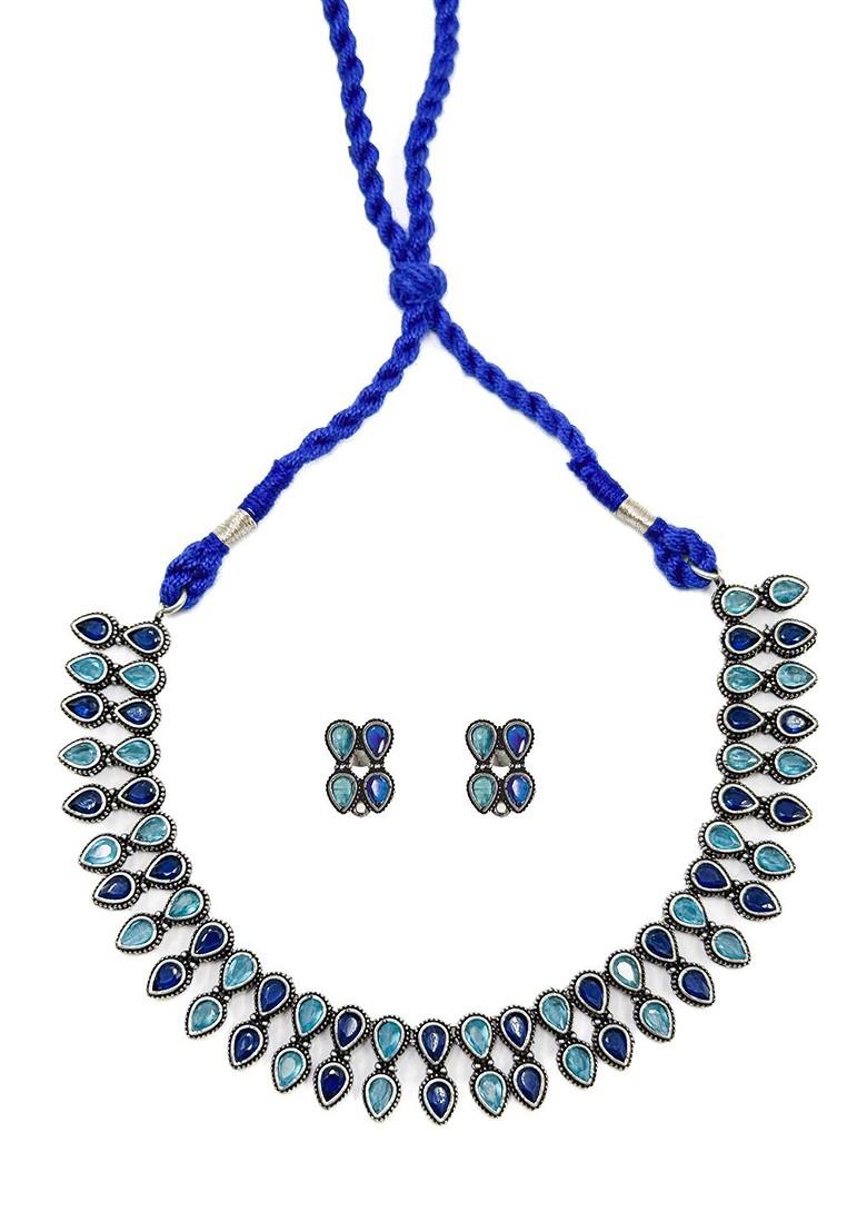 Silver Plated Stone Studded Oxidised Jewellery Set