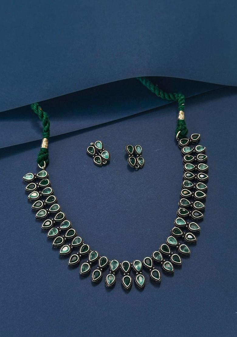 Silver Plated Stone Studded Oxidised Jewellery Set