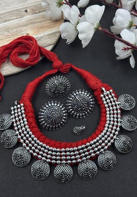 Hiya Thread Silver Plated Oxidised Jewellery Set
