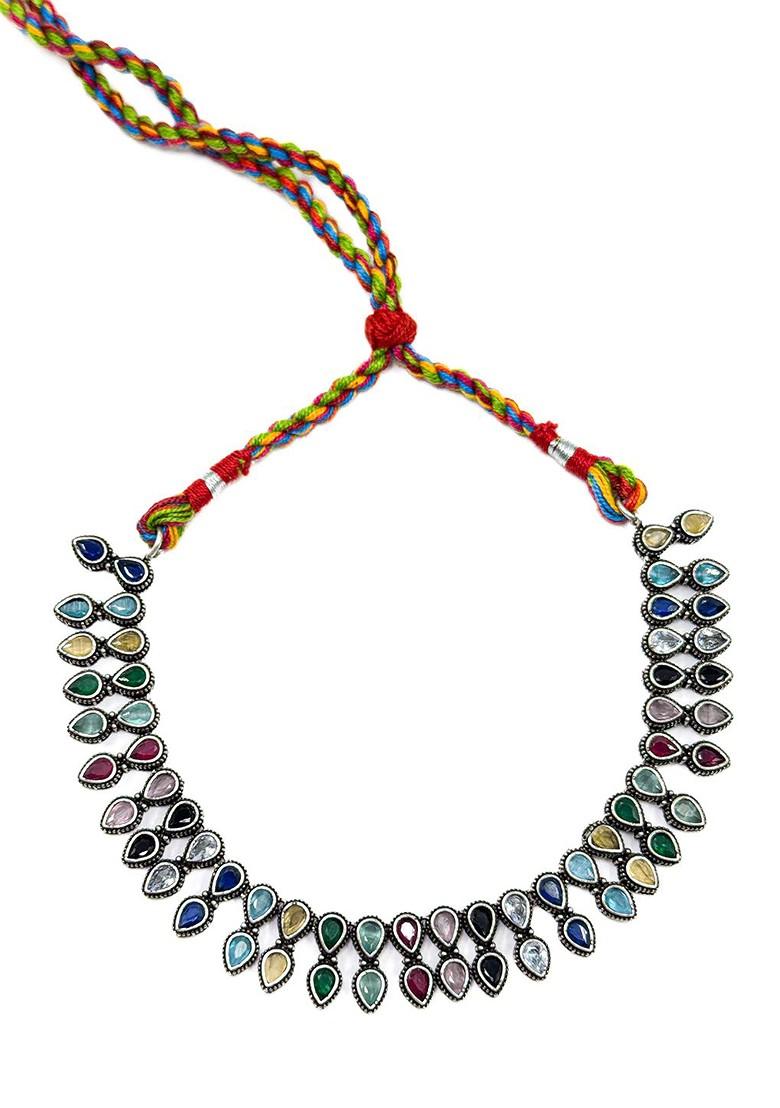 Silver Plated Stone Studded Oxidised Jewellery Set