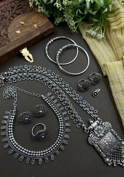 Nupoor Silver Plated Oxidised Jewellery Set