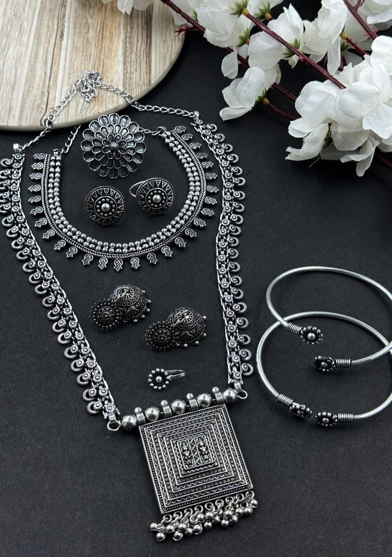 Silver Plated Oxidised Jewellery Set