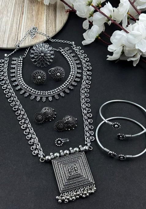 Silver Plated Oxidised Jewellery Set