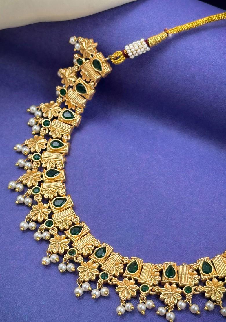 Gold Plated Stone Studded And Beaded Jewellery Set