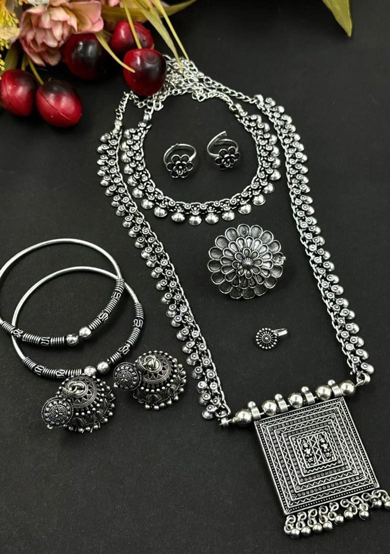 Silver Plated Oxidised Jewellery Set