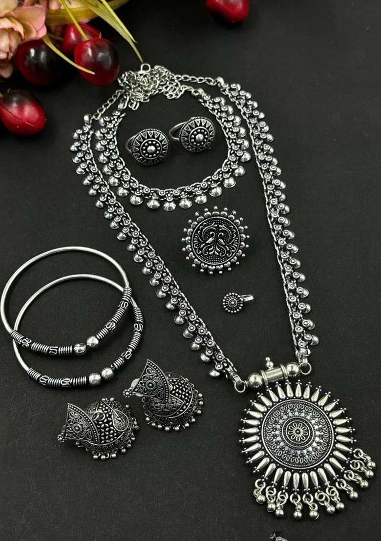 Charmi Silver Plated Oxidised Jewellery Set - Indya