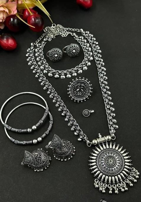 Charmi Silver Plated Oxidised Jewellery Set