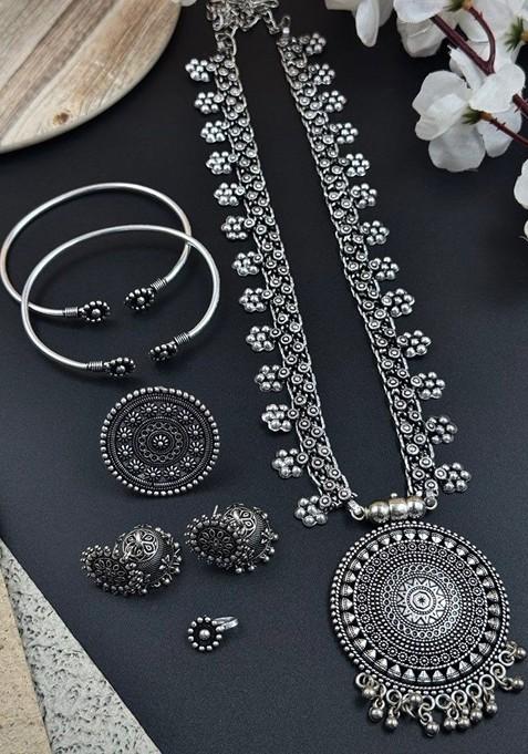 Silver Plated Oxidised Jewellery Set