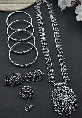 Silver Plated Oxidised Jewellery Set