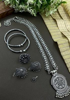 Silver Plated Oxidised Jewellery Set