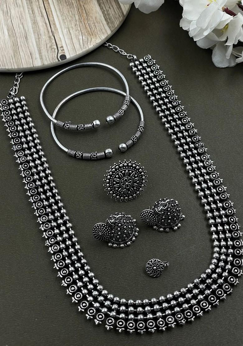Silver Plated Oxidised Jewellery Set