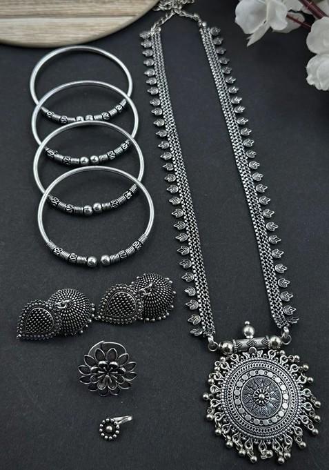 Silver Plated Oxidised Jewellery Set