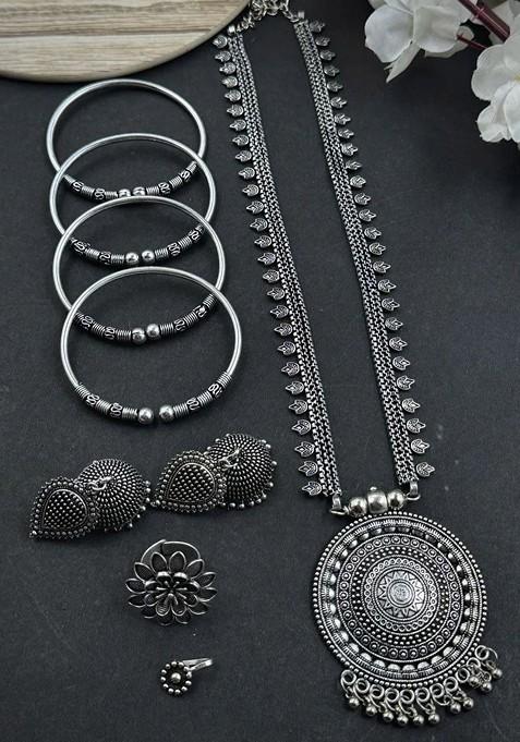 Silver Plated Oxidised Jewellery Set