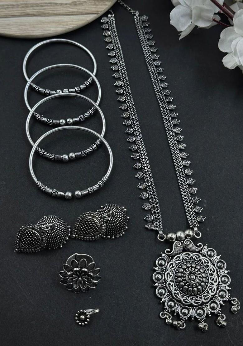 Silver Plated Oxidised Jewellery Set