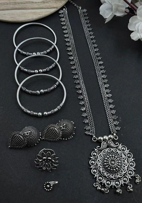 Silver Plated Oxidised Jewellery Set