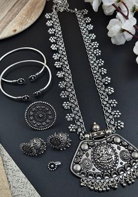 Silver Plated Oxidised Jewellery Set