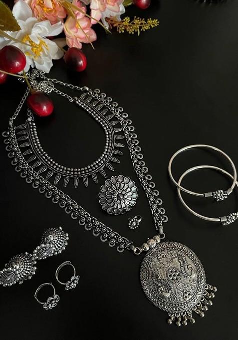Amisha Silver Plated Oxidised Jewellery Set