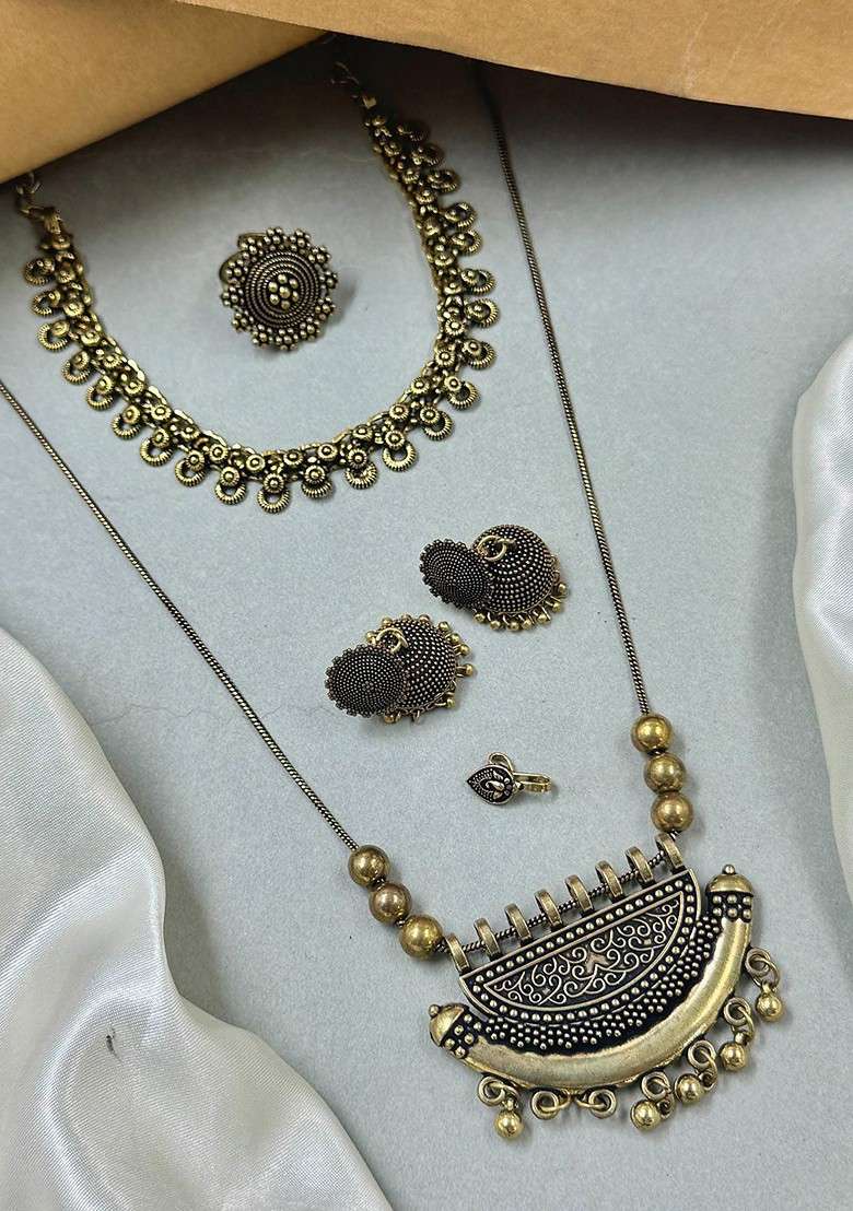 Gold Plated Oxidized Skin Friendly Jewellery Set - Indya