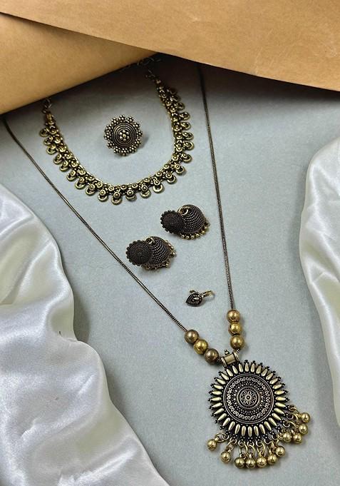 Gold Plated Oxidised Jewellery Set