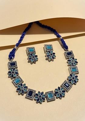 Silver Plated Stone Studded Oxidised Jewellery Set