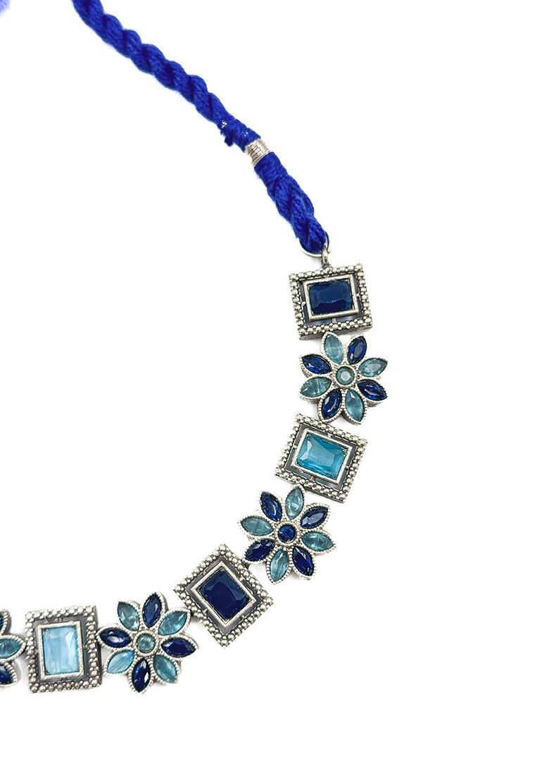 Silver Plated Stone Studded Oxidised Jewellery Set