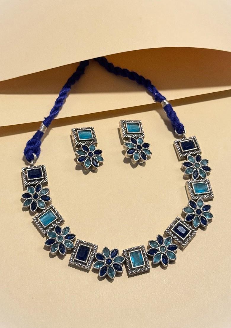 Silver Plated Stone Studded Oxidised Jewellery Set