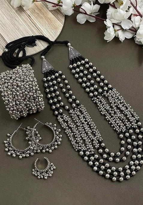 Rubina Silver Plated Oxidised Jewellery Set