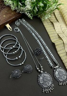 Silver Plated Oxidised Jewellery Set