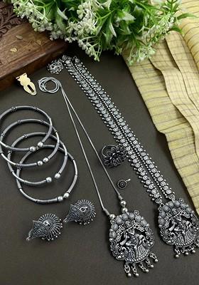 Silver Plated Oxidised Jewellery Set
