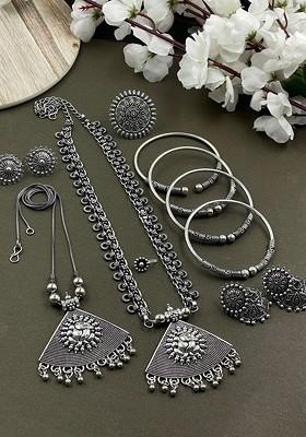 Silver Plated Oxidised Jewellery Set