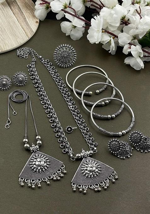 Silver Plated Oxidised Jewellery Set
