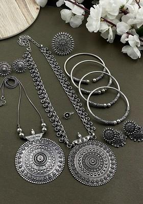 Silver Plated Oxidised Jewellery Set