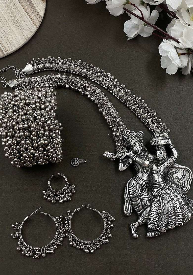 Silver Plated Oxidised Jewellery Set - Indya