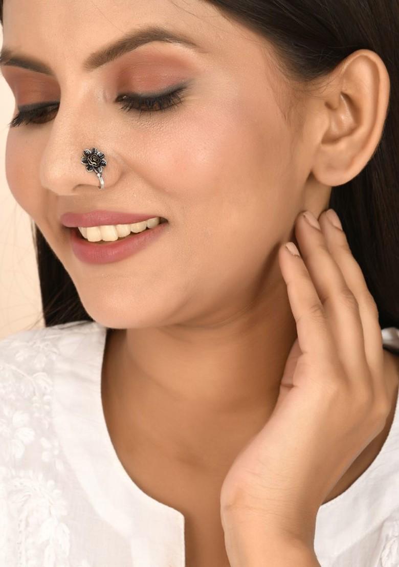 Amina Dual Tone Silver Plated Oxidised Necklace Jewellery Set