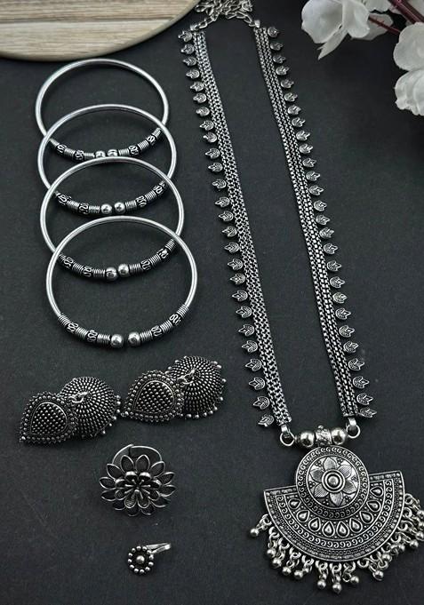 Silver Plated Oxidised Jewellery Set