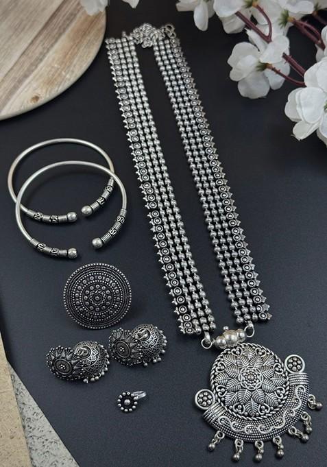Silver Plated Oxidised Jewellery Set