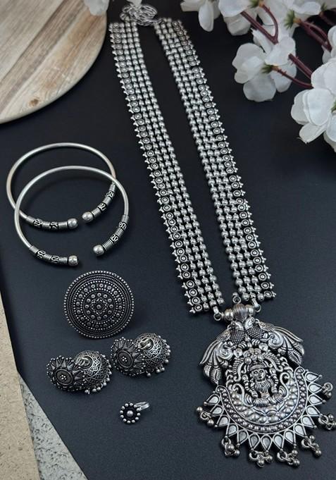 Silver Plated Oxidised Necklace Jewellery Set